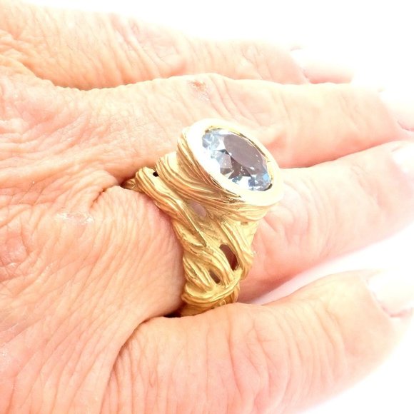 Authentic! Angela Cummings 18k Yellow Gold Large Aquamarine Ring - Picture 6 of 8